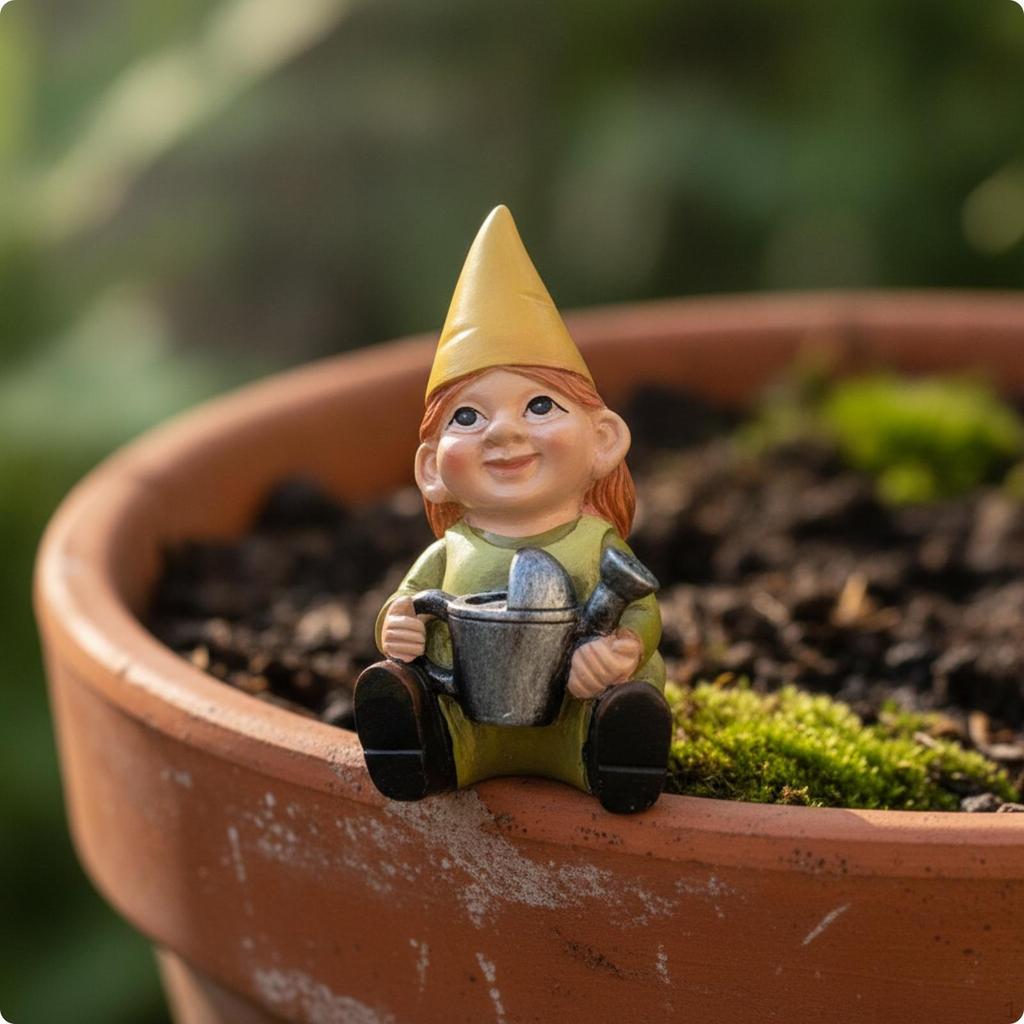 Garden Gnome Miniature Statue HandPainted Figurine for Potted Plants, Patio Red