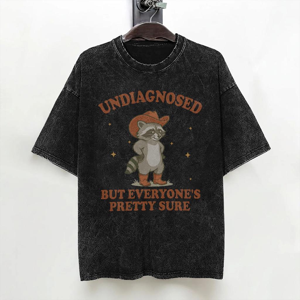 Undiagnosed But Something Aint Right Washed T Shirt Streetwear Hip Hop Vintage Tshirt Tees Tops For Men Women Cotton Oversize