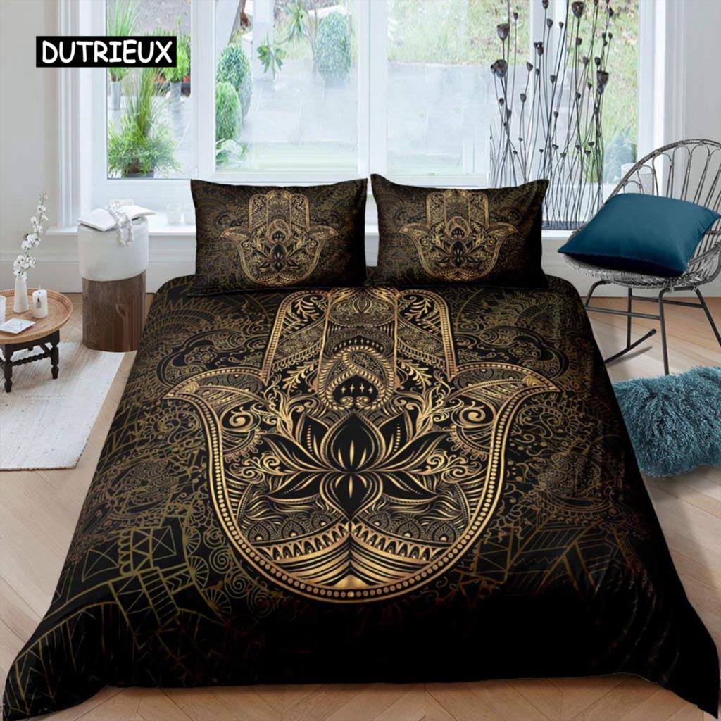 Indian Hand Hamsa Duvet Cover Polyester Galaxy Bedding Set Boho Chic Style Comforter Cover for Teen Adult Double Queen King Size