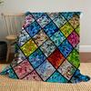 1PC stained glass mosaicOutdoor Flannel Blanket - Soft Plush Decor for Picnics, camping, Bedroom, Playroom, Office, or Lunch Break 1336A