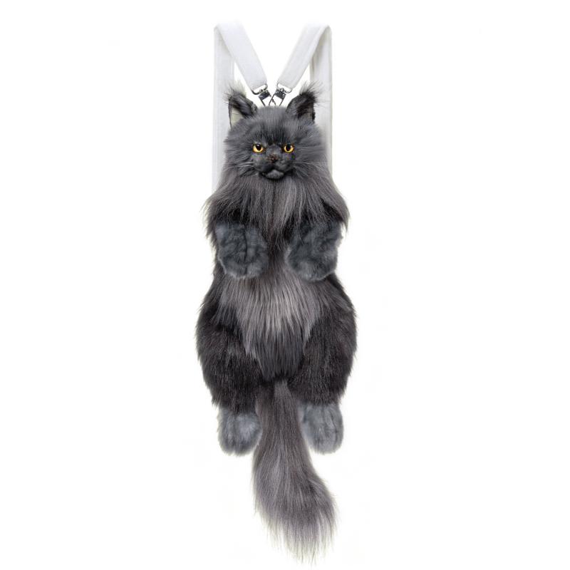 Hochwertiger Plüsch-Haustier-Rucksack mit lebensechter Optik, weiche, hautfreundliche schwarze Maine-Coon-Katze, Rucksack für junge Leute, täglicher Gebrauch