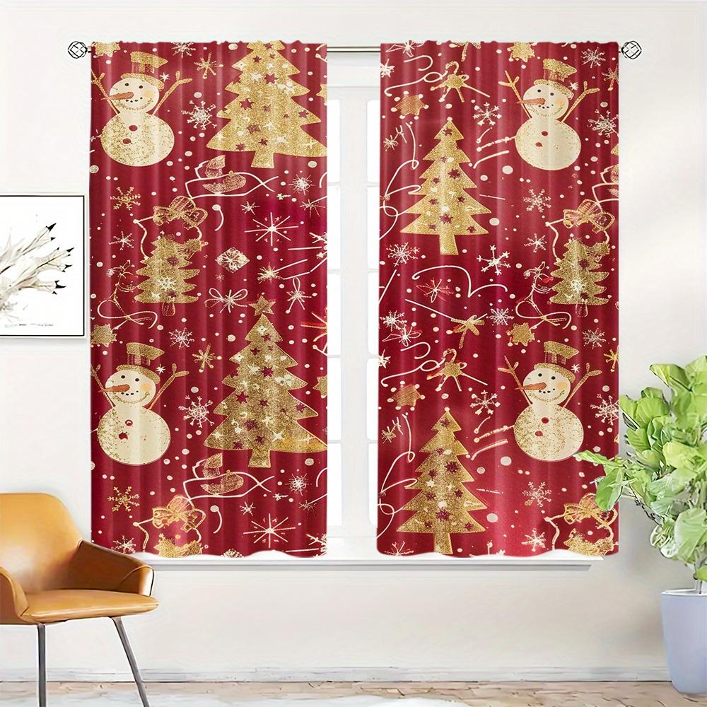 

2pcs Set Snowman Christmas Tree Semi-Blackout Curtains Heat Insulating Rod Pocket Design for Bedroom Living Room Machine Washabl (W50cmxH130cm)x2&Grommet Top