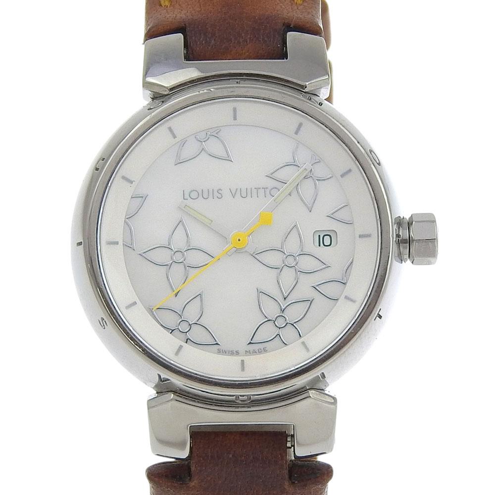LOUIS VUITTON Tambour Watches Q121C whiteDial Stainless Steel/leather Quartz Analog display Women Used