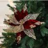 Flannel Fabric Christmas Artificial Flowers Plastic Glitter Poinsettia  Christmas Decor