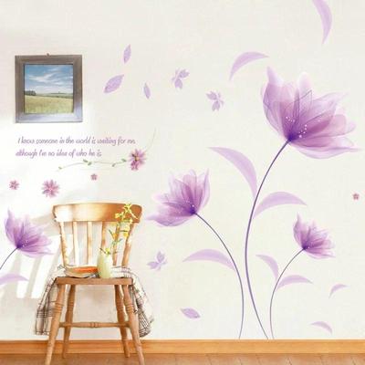 Romantische Lila Blumen Wandaufkleber Liebe Wohnzimmer Schlafzimmer für Wohnkultur Kunst Aufkleber Hintergrund Aufkleber Tapete Dekoration