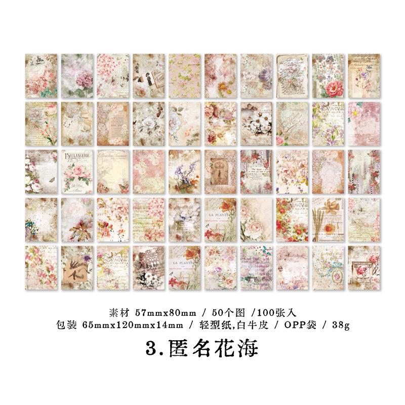100 Sheets Vintage Base Material Collage Decor Paper, Large Capacity Art Retro Journal Background Paper