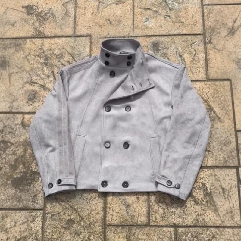 Felpa invernale da uomo con colletto alto in stile vintage, corta, vestibilità larga, doppiopetto