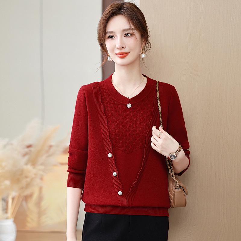 Women's Fashionable Winter Fleece-Lined Two-Piece Sweater Top for Middle-Aged and Elderly