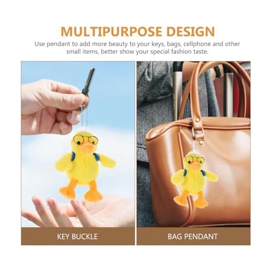 Duck stuffed toy keychain bag charm glasses yellow cute fluffy mascot strap bag decoration key car animal fashion present