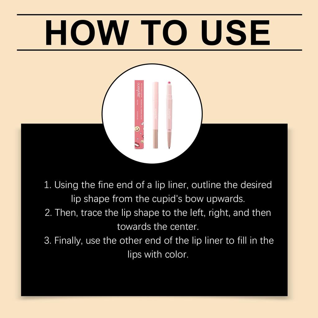 Zephoco Rose Pink Double-Ended Lip Liner & Concealer Stick for Natural Makeup - Smooth, Girlish Pink Pencil