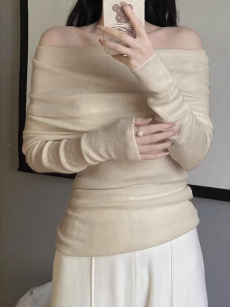 2025 New Korean Style One-Shoulder Slim Fit Long Sleeve Top for Women