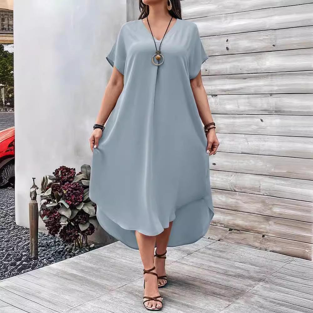 Plus Size Women's Fashion Casual V-neck Dress - In Stock for 2026 Spring/Summer Season