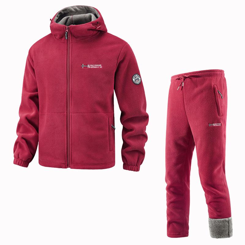 Winter Sportkleding Set Heren Retro Training Dikke Fleece Jas + Broek Tweedelige Set Casual Ski Hardlopen Trainingspak Pak