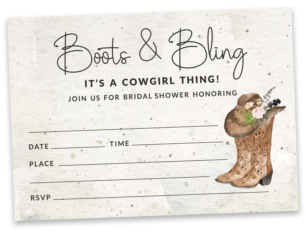 Inkdotpot 30A  CowgirlA  Fill-In Style Bridal Shower Invitations Wedding Blank