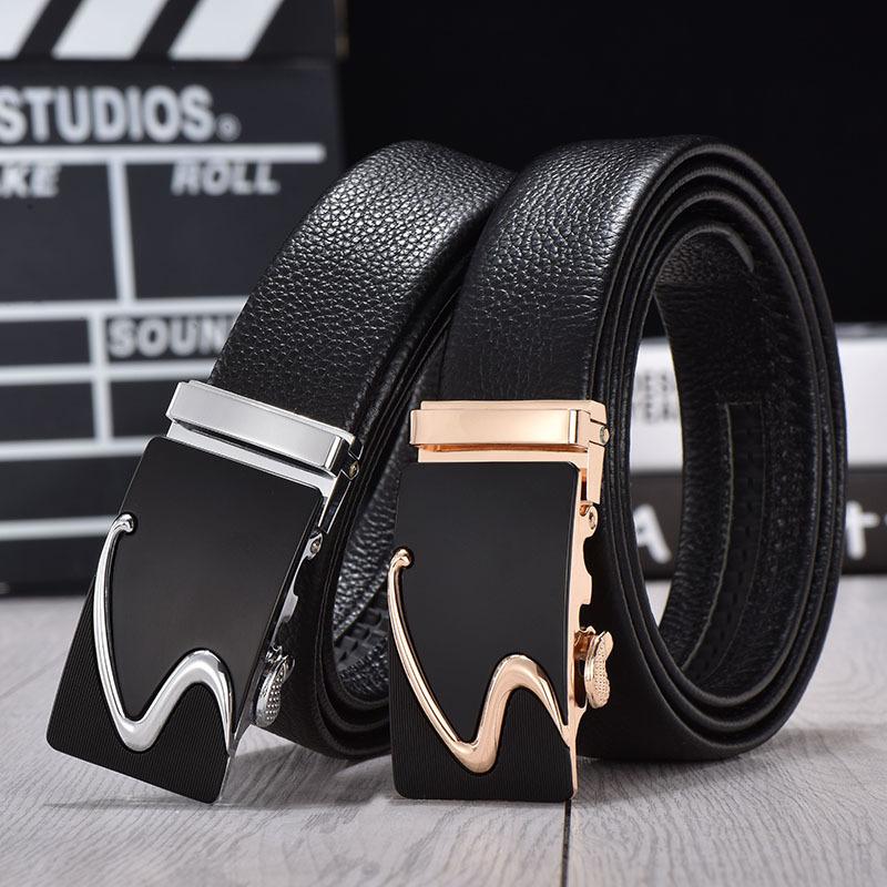 Men's Cowhide Belt Trendy Automatic Buckle Cowhide Pants Belt Business Casual Simple and Versatile Middle Aged and Young Belt Men