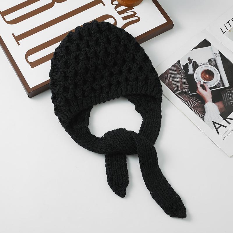Hat for Women In Autumn and Winter Retro Rough Twill Handmade Knitted Hat Outdoor Cold Warm Hat Versatile Casual Pullover Hat Korean