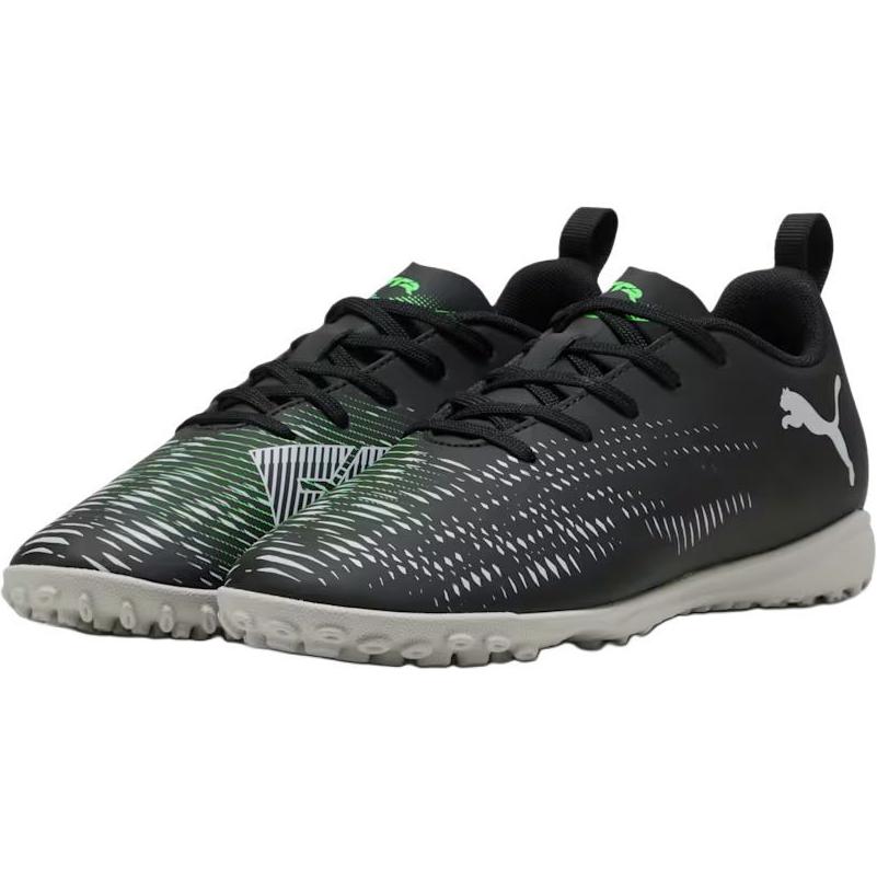 Puma Future 8 Play TT Jr Comfortable Soft Low Top Kids Football Shoes Kids Football Shoes Black Cool-Light-Gray Fluorescent-Green 108396-02