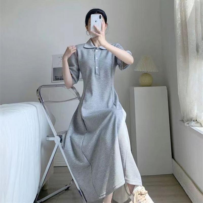 2025 Spring/Summer French Casual Plus Size Polo Neck Slimming T-shirt Dress