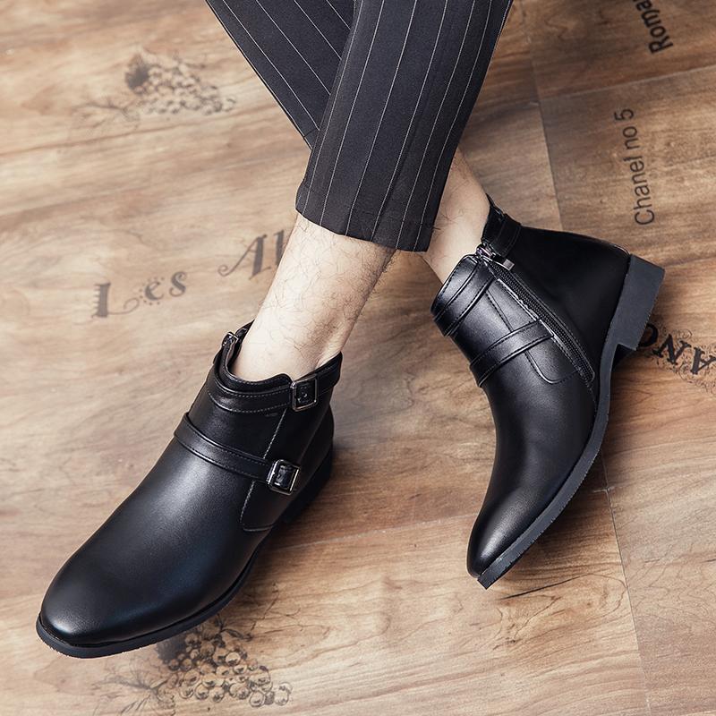 All-match Men Ankle Boots Elegantes Formal Business Office Man Shoes Classic Men Chelsea Boots Side Zipper Leather Dress Shoes