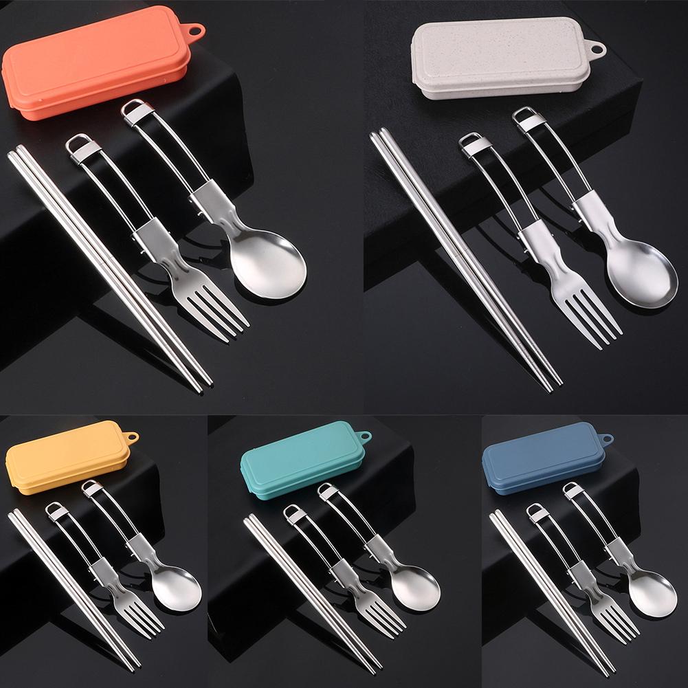 Picnic Cutlery Camping Utensil Easy Storage Foldable Design Safe And Secure Spoon Chopsticks Fork Set Stainless Steel