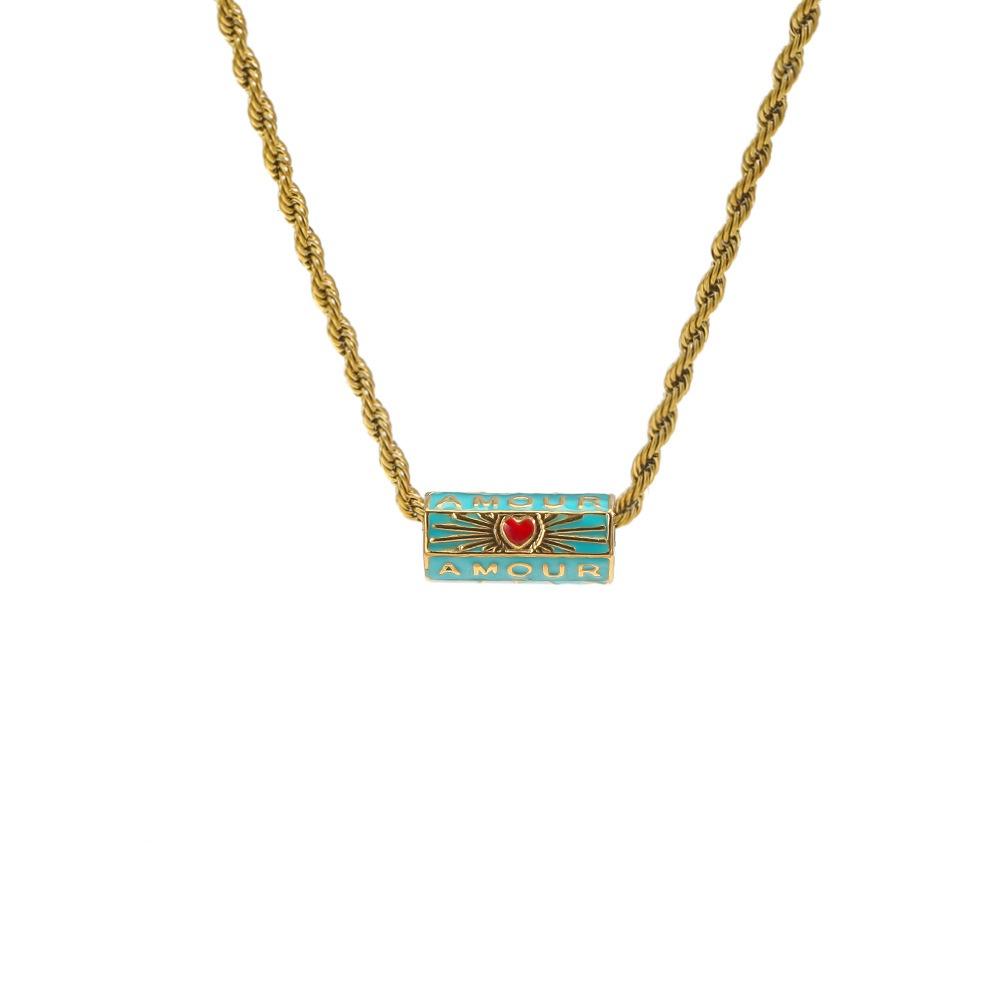 Sweet Charm Enamel Eye Pendant Necklace Wish Card Hexagonal Neck Chain  Summer Beach