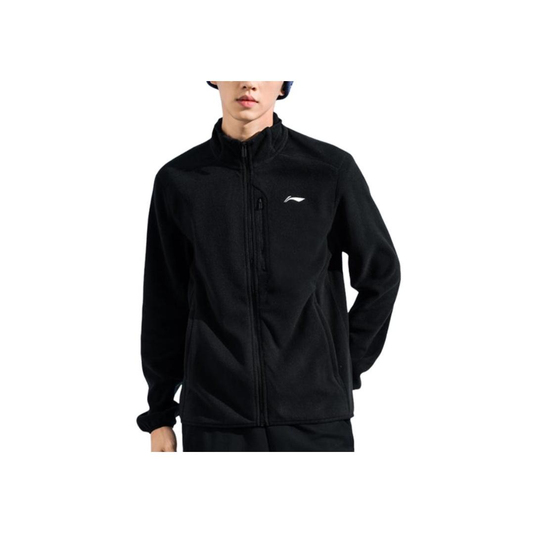 

Li-Ning Comfortable Casual Minimalist Stand Collar Zipper Fleece Jacket Men jackets Black AENUN001-1 M