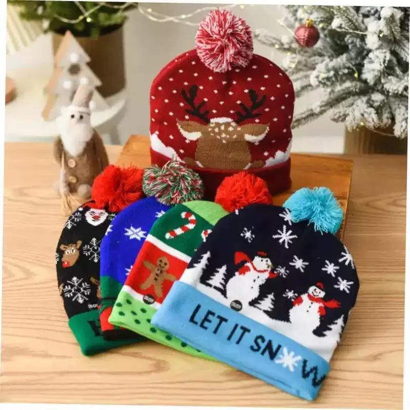 Christmas LED Knit Hat Light-Up Beanie for Men and Women Perfect for Holiday Parties Festive Glow Cap for Celebrations