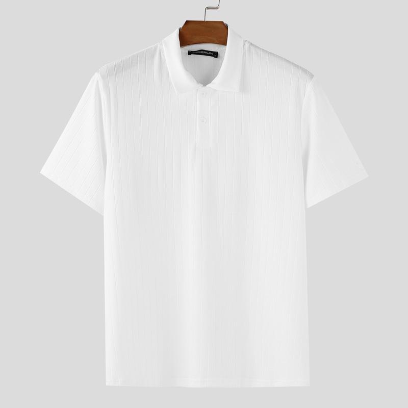 

INCERUN Summer Men Lapel Neck Short Sleeve Semi-Sheer Rib Casual T-shirts Tops XL белый