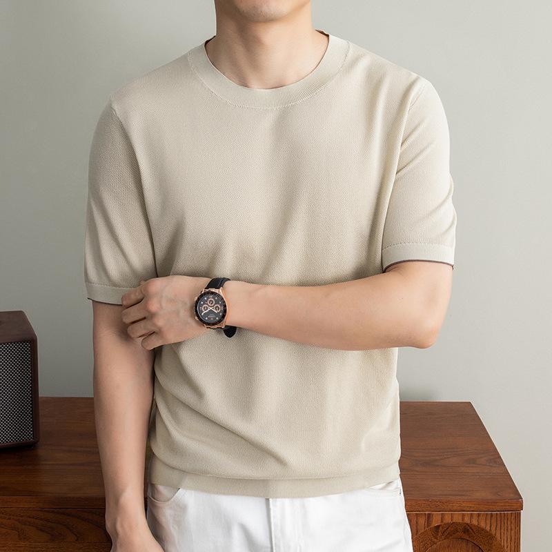 Men's Cool Breathable Tencel Lyocell Knit T-Shirt - Round Neck, Short Sleeves, Casual, Summer Silk Top