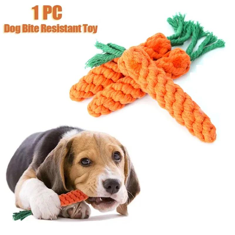 Factory New Design Cotton Rope Carrot Shape Dog Teeth Cleaning Squeaky Durable Interactive Chicken Flavor Chew Toys Indoor Fun