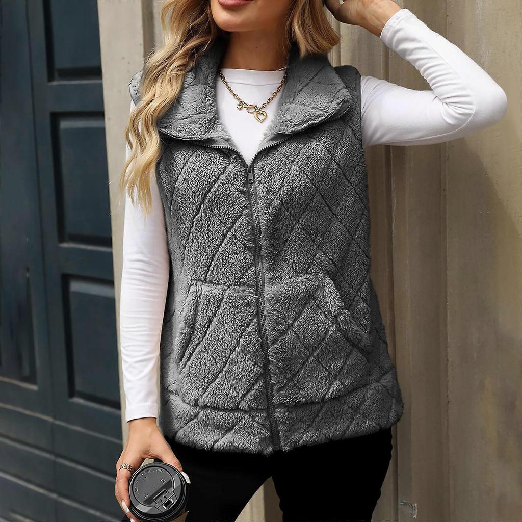 Women's Winter Fleece Vest Soft Zipper Vest Fashion Lightweight Vest Outdoor Vest with Pockets Red XL