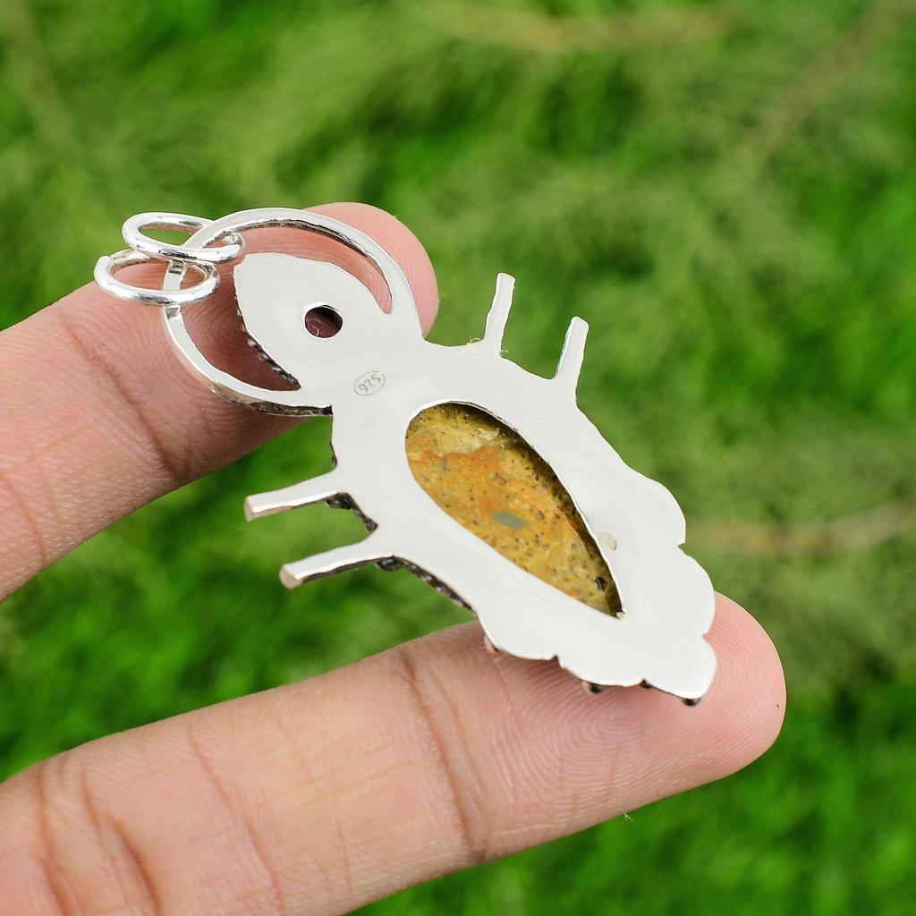 Gift For Women Jewelry Pendant 925 Sterling Silver Natural Fossil Coral Gemstone