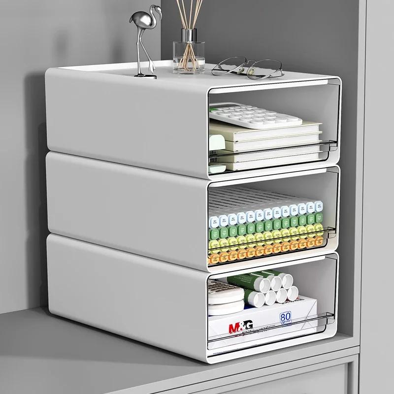 Office Desktop Storage Box Organizer Drawer-style Workstation A4 File Storage Cabinet Transparent Storage Boxes Stackable Rack