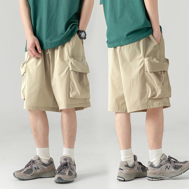 Pantaloncini da Lavoro Uomo Stile Giapponese Tasche Grandi Estate Outdoor Larghi Casual Pantaloncini Corti Pantaloni Monocolore Lunghezza Ginocchio