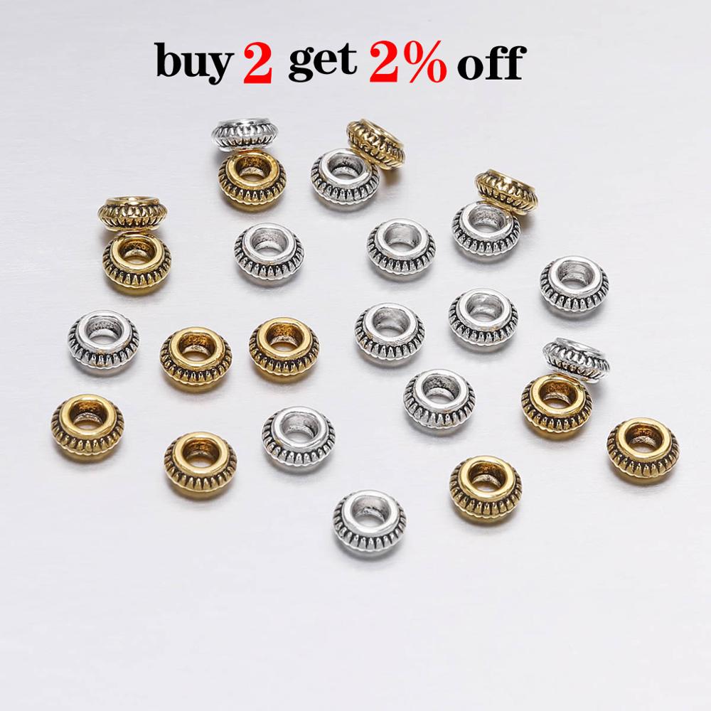 50pcs/lot 7mm Antique Gold Color Charm Bracelet Beads Findings Loose Spacer Beads For Jewelry Making Supplies DIY Accessories