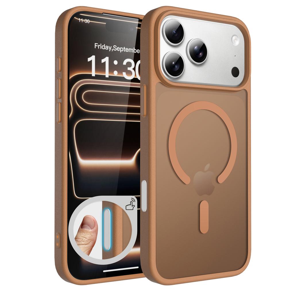For Apple 17promax Skin-feeling Frosted Semi-permeable Magnetic Phone Case 16pm with Button Anti-fall Airbag 15 Case