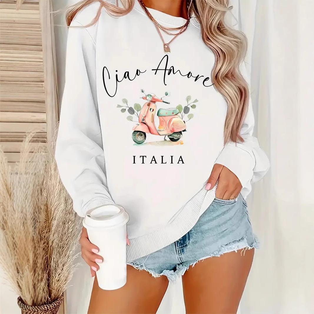 

Базовая толстовка из хлопка с принтом электромобиля и мотоцикла, больших размеров, с круглым вырезом и длинным рукавом для весны и осени XXXL белый