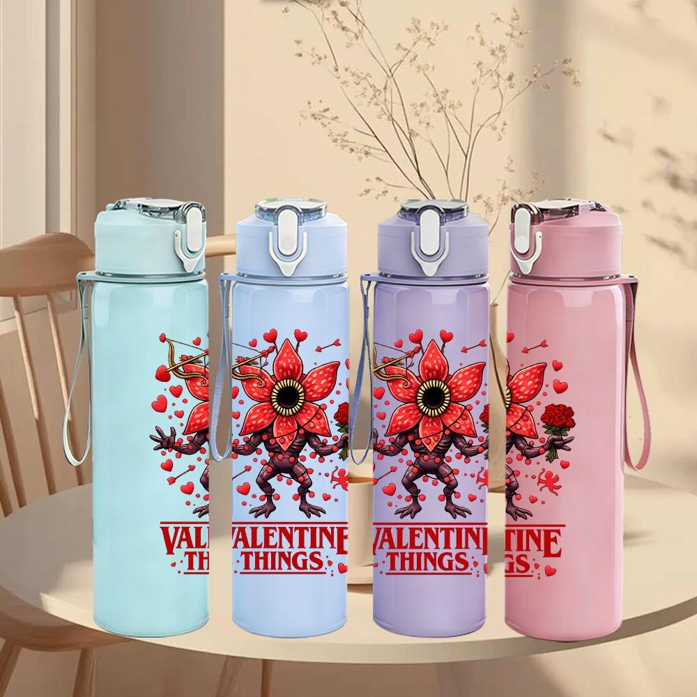 1PC Red Rose Valentine Dark Art Print 750ml Color Plastic Sports Water Bottle Leakproof Flip Straw Lid Suitable for Sports Office Home Use