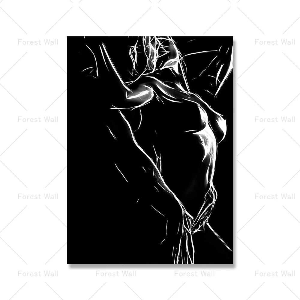 

Nordic Canvas Painting Black and White Nude Couple Sexy Body Women Man Wall Art Poster Print Wall Picture for Room Home Decor 40x60cm No Frame