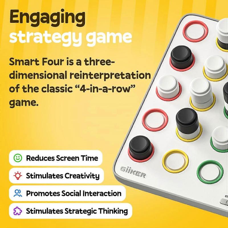 3D AI-Powered 4 In a Row Innovative Game, Strategy Board Game with Integrated Referee for 1-2 Players