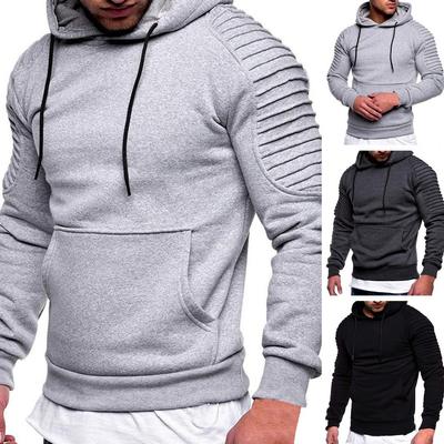 Long Sleeves Skin-Touch Warm Men Casual Pure Color Pleated Shoulder Hooded Sweatshirt Men Hoodie Daily Clothing