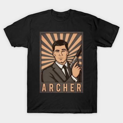 Asian Size Men Black Print T-shirt Archer No-Cut Heat Transfer Print Cotton Tshirt