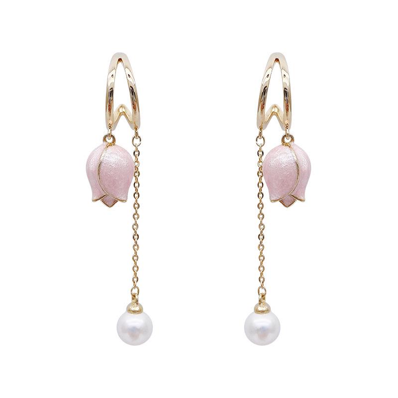 Korean Tulip Pearl Earrings - Trendy 2026 High-End Lightweight Luxury Dangles for Women