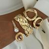 Fashion Diamond Imitation Pearl Spring Bracelet, Textured Metal Double Ring Twist Wide Bracelet