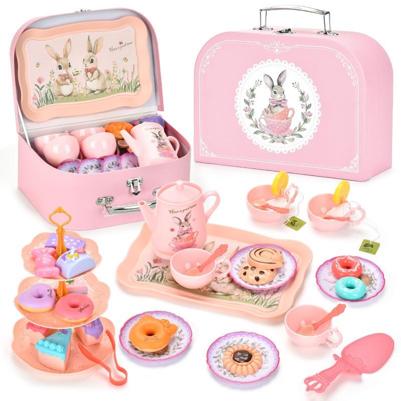 Tea Party Set for Little Girls,Kids Kitchen Pretend Play for Girls Boys Age 3-8, Kitchen Toys with Teapot,Cups,Plates & Storage Case,Princess Gift Set