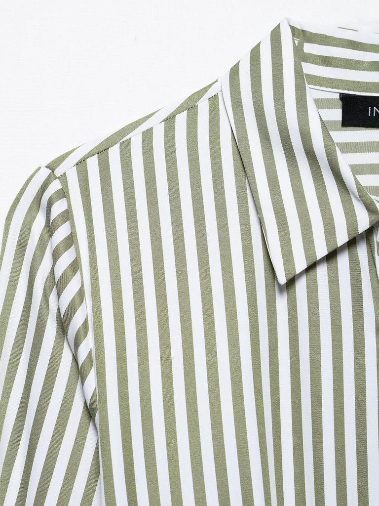 2025 Spring Women's European & American Striped Belted Midi Dress