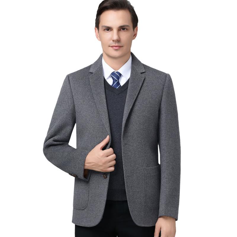 Double-sided cashmere suit men's jacket winter new wool down lining single suit top business casual suit