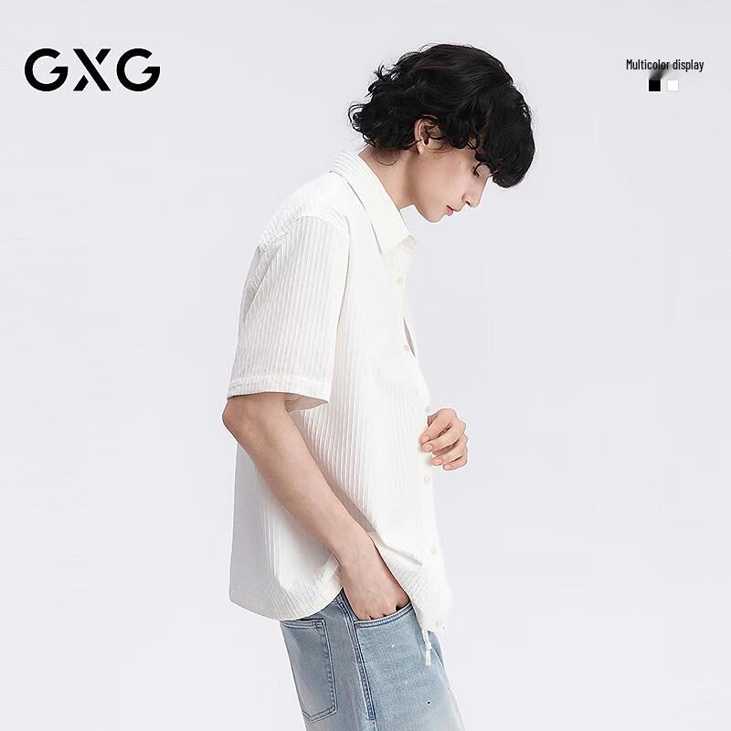 GXG Men s Striped Texture Casual Shirt with Drawstring Hem M