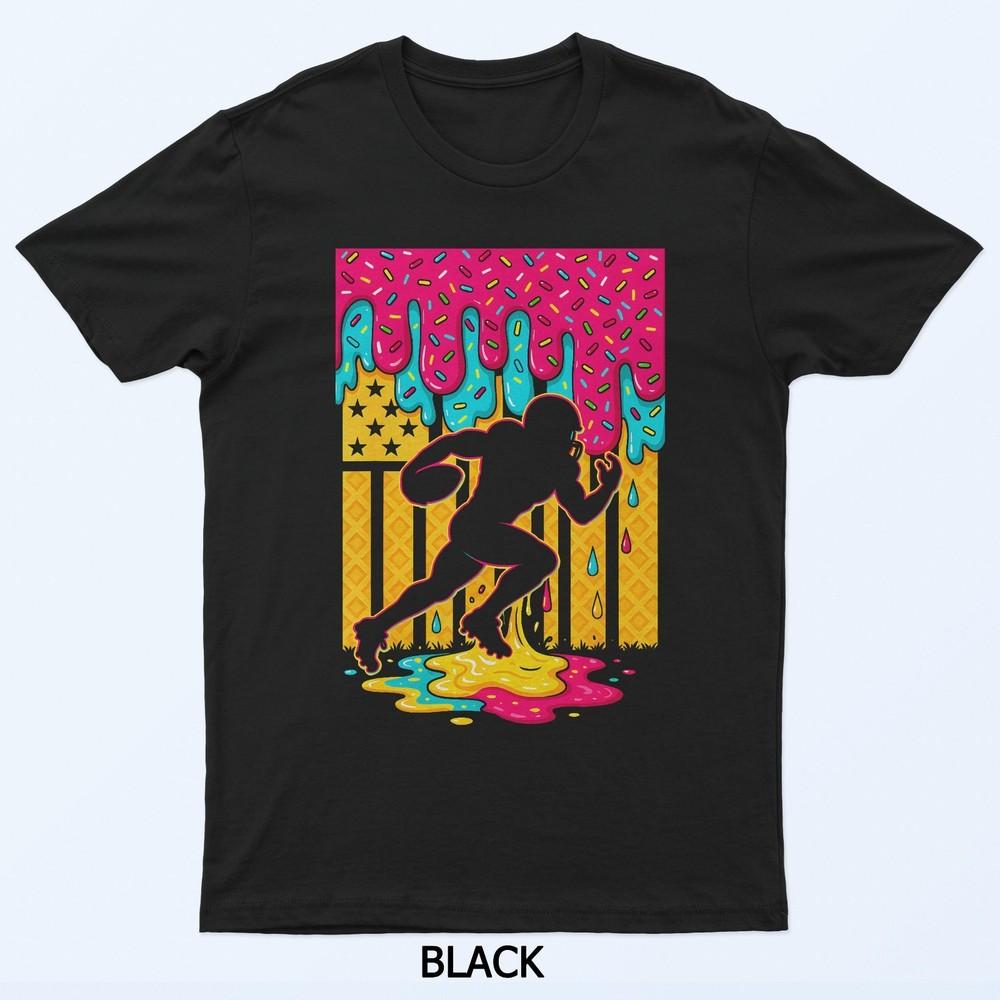 

Football Ice Cream Drip Boys Football Player American Flag T-Shirt M