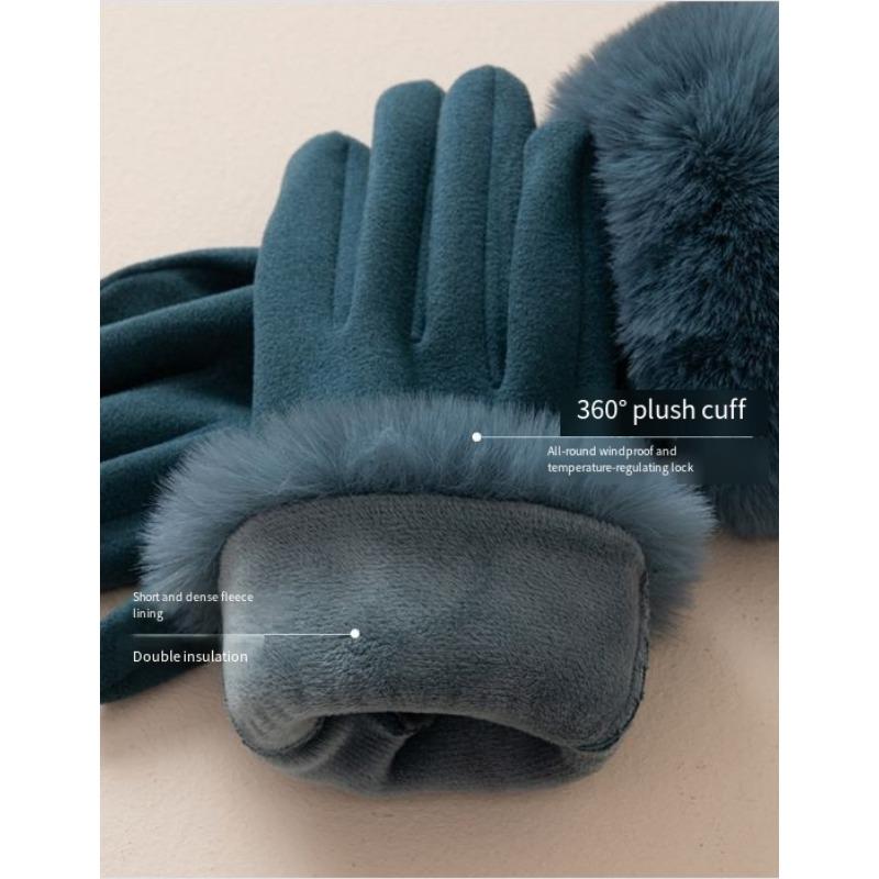 1PAIR gloves women's plush thickened cute windproof plush German plush imitation rabbit plush thick gloves riding warm open